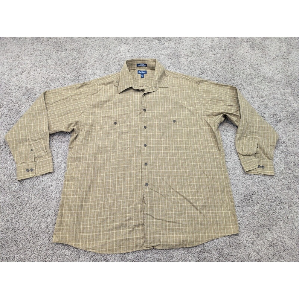 Paul Fredrick‎ Button Up Shirt Mens Extra Large Plaid Long Sleeve Brown Casual